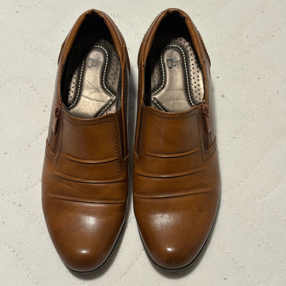 Brown Leather Heels with Pleated Detailing